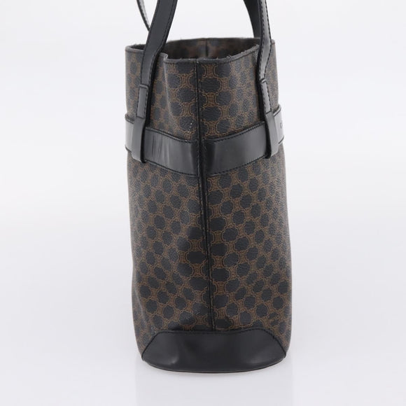 CELINE Macadam Canvas Tote Bag PVC Leather Black Gold Auth 208799V