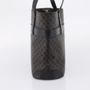 CELINE Macadam Canvas Tote Bag PVC Leather Black Gold Auth 208799V-4