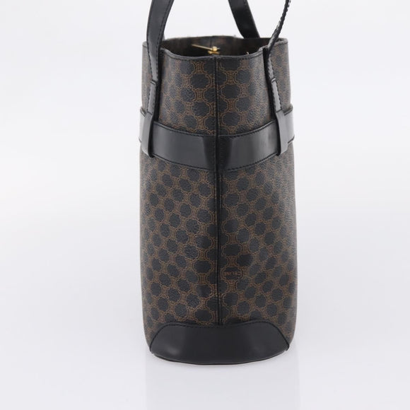 CELINE Macadam Canvas Tote Bag PVC Leather Black Gold Auth 208799V