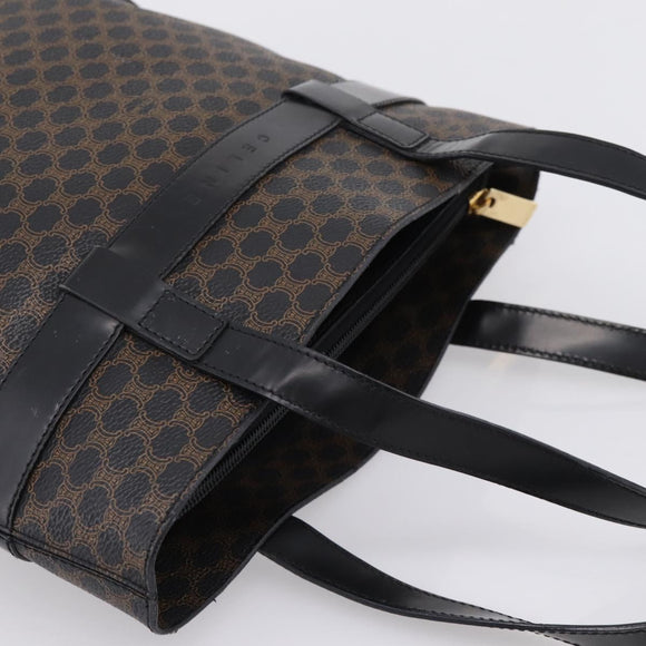 CELINE Macadam Canvas Tote Bag PVC Leather Black Gold Auth 208799V