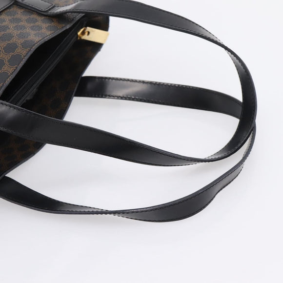 CELINE Macadam Canvas Tote Bag PVC Leather Black Gold Auth 208799V
