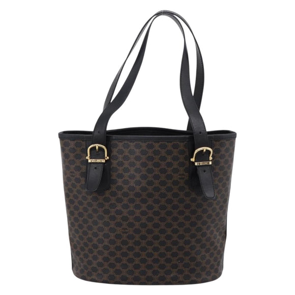 CELINE Macadam Canvas Tote Bag PVC Leather Black Gold Auth 208801V