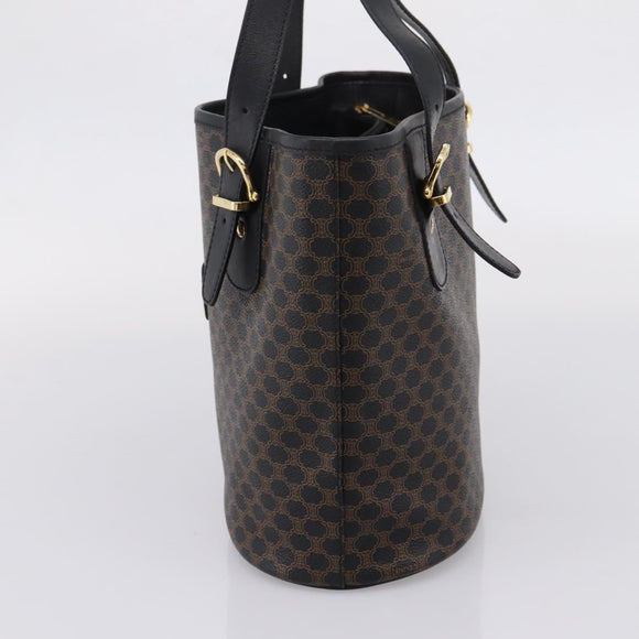 CELINE Macadam Canvas Tote Bag PVC Leather Black Gold Auth 208801V