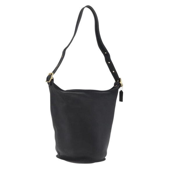 Coach Shoulder Bag Leather Black Gold Auth 208805A