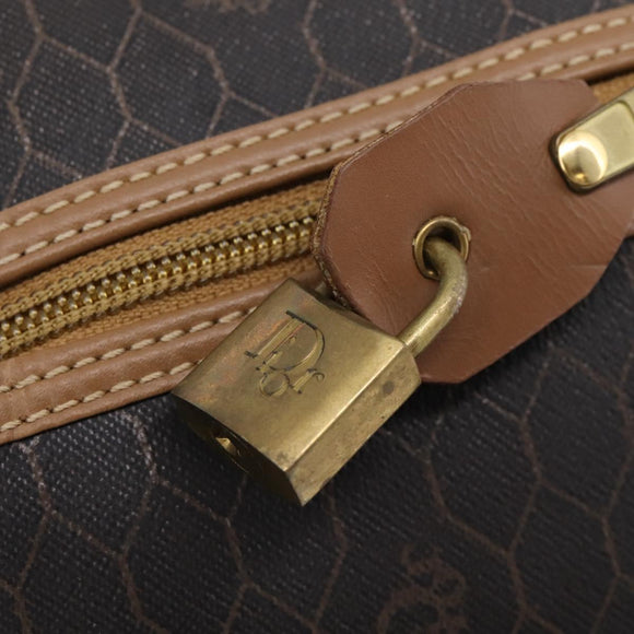 Christian Dior Honeycomb Canvas Boston Bag PVC Black Gold Auth 208806