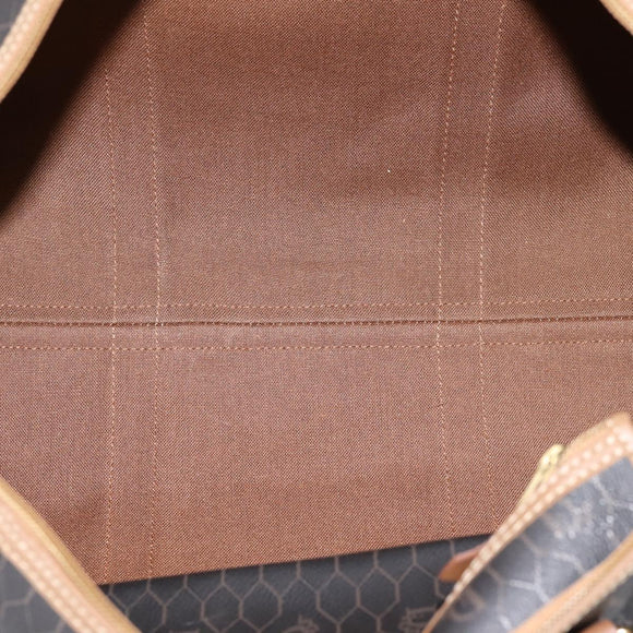 Christian Dior Honeycomb Canvas Boston Bag PVC Black Gold Auth 208806