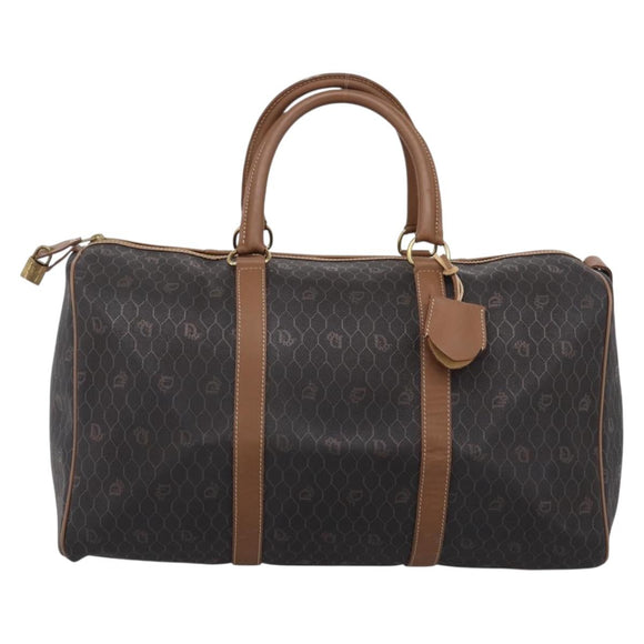 Christian Dior Honeycomb Canvas Boston Bag PVC Black Gold Auth 208806