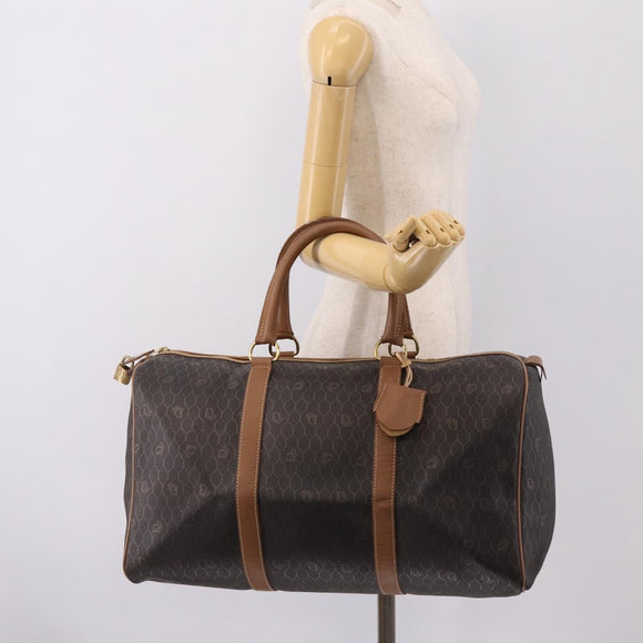 Christian Dior Honeycomb Canvas Boston Bag PVC Black Gold Auth 208806