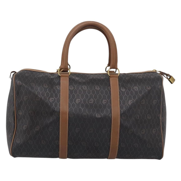 Christian Dior Honeycomb Canvas Boston Bag PVC Black Gold Auth 208806