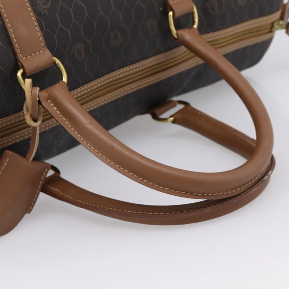 Christian Dior Honeycomb Canvas Boston Bag PVC Black Gold Auth 208806