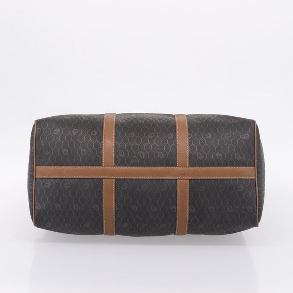 Christian Dior Honeycomb Canvas Boston Bag PVC Black Gold Auth 208806