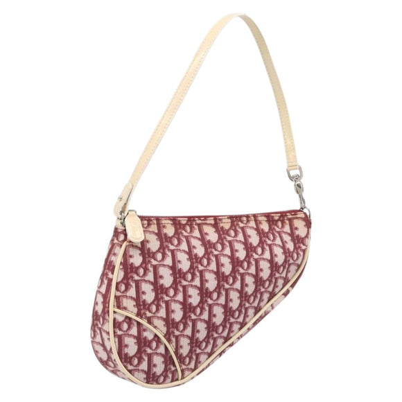 Christian Dior Trotter Canvas Saddle Pouch PVC Red Silver Auth 208809V