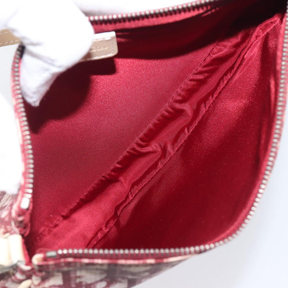 Christian Dior Trotter Canvas Saddle Pouch PVC Red Silver Auth 208809V