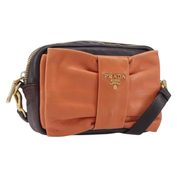 PRADA Shoulder Bag Leather Brown Gold Auth 208810