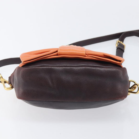 PRADA Shoulder Bag Leather Brown Gold Auth 208810