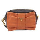 PRADA Shoulder Bag Leather Brown Gold Auth 208810-13