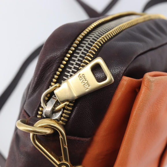 PRADA Shoulder Bag Leather Brown Gold Auth 208810