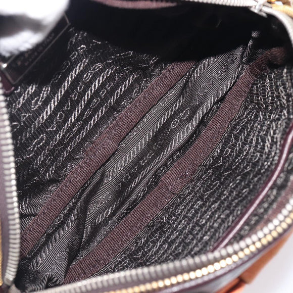 PRADA Shoulder Bag Leather Brown Gold Auth 208810