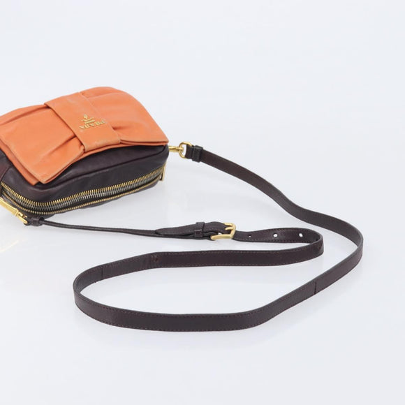 PRADA Shoulder Bag Leather Brown Gold Auth 208810