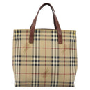 BURBERRY Nova Check Hand Bag PVC Beige Auth 208811A-13