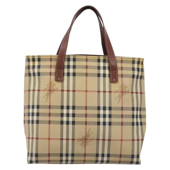 BURBERRY Nova Check Hand Bag PVC Beige Auth 208811A