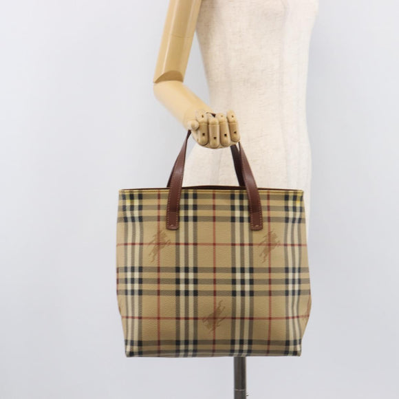 BURBERRY Nova Check Hand Bag PVC Beige Auth 208811A