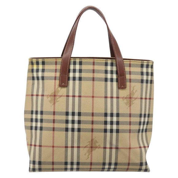 BURBERRY Nova Check Hand Bag PVC Beige Auth 208811A