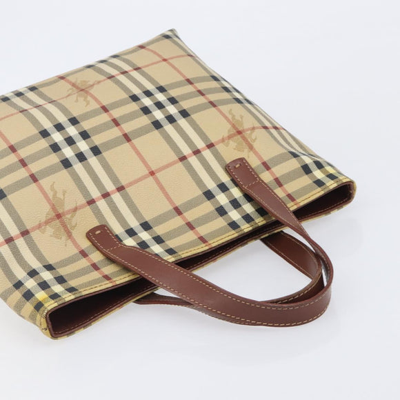 BURBERRY Nova Check Hand Bag PVC Beige Auth 208811A