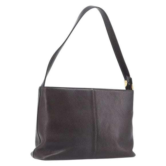 BURBERRY Shoulder Bag Leather Dark Brown Gold Auth 208812A