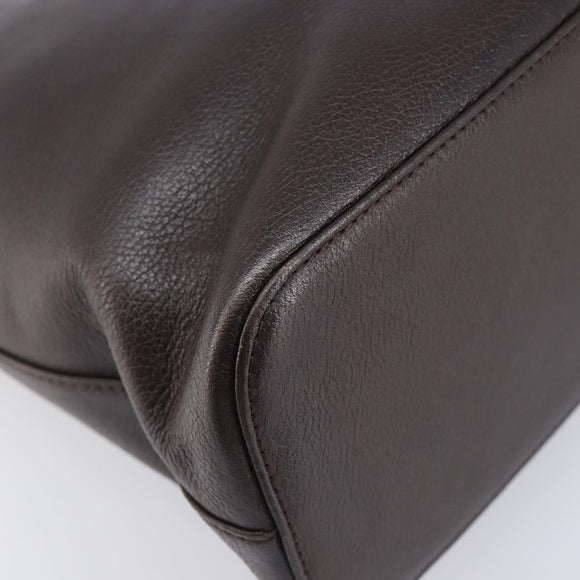 BURBERRY Shoulder Bag Leather Dark Brown Gold Auth 208812A