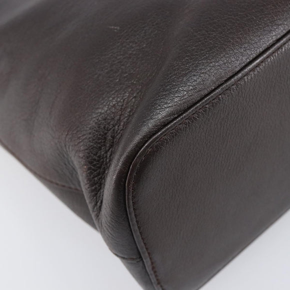 BURBERRY Shoulder Bag Leather Dark Brown Gold Auth 208812A