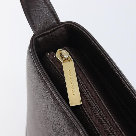 BURBERRY Shoulder Bag Leather Dark Brown Gold Auth 208812A