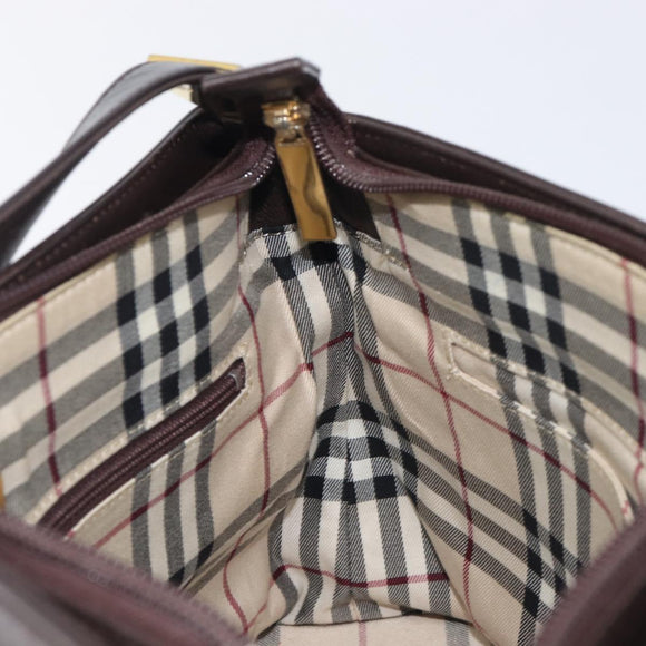 BURBERRY Shoulder Bag Leather Dark Brown Gold Auth 208812A