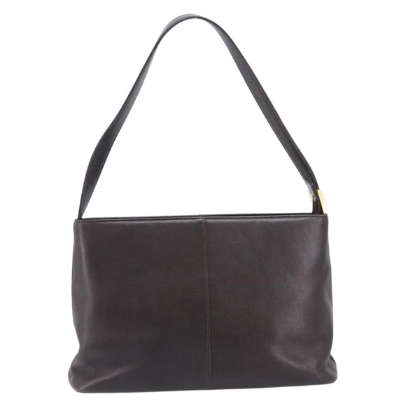 BURBERRY Shoulder Bag Leather Dark Brown Gold Auth 208812A