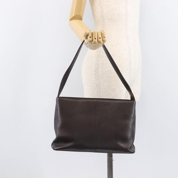 BURBERRY Shoulder Bag Leather Dark Brown Gold Auth 208812A