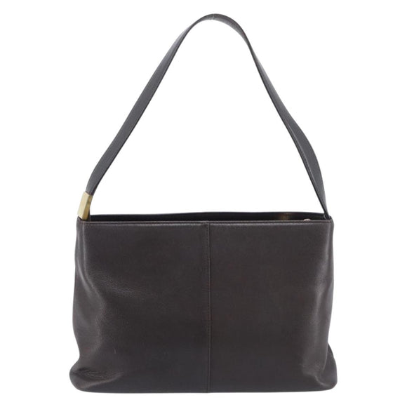 BURBERRY Shoulder Bag Leather Dark Brown Gold Auth 208812A