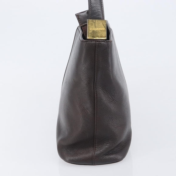 BURBERRY Shoulder Bag Leather Dark Brown Gold Auth 208812A