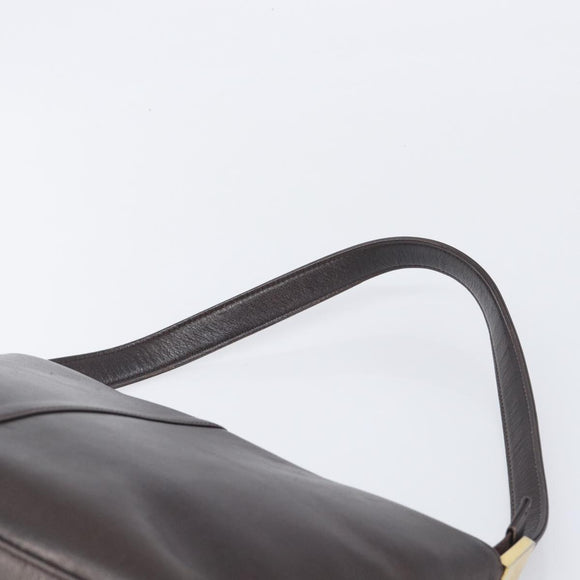 BURBERRY Shoulder Bag Leather Dark Brown Gold Auth 208812A