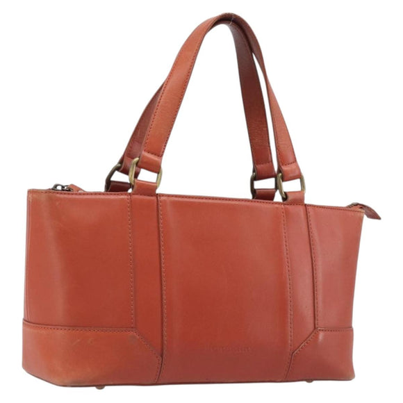 BURBERRY Hand Bag Leather Orange Gold Auth 208813