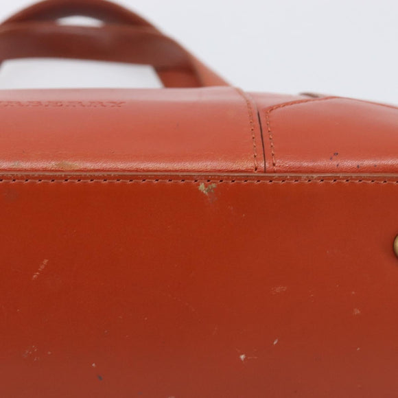 BURBERRY Hand Bag Leather Orange Gold Auth 208813