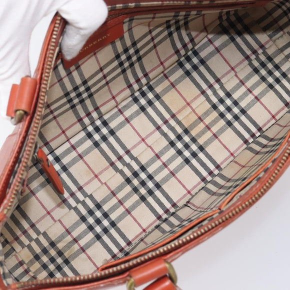 BURBERRY Hand Bag Leather Orange Gold Auth 208813