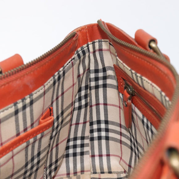 BURBERRY Hand Bag Leather Orange Gold Auth 208813
