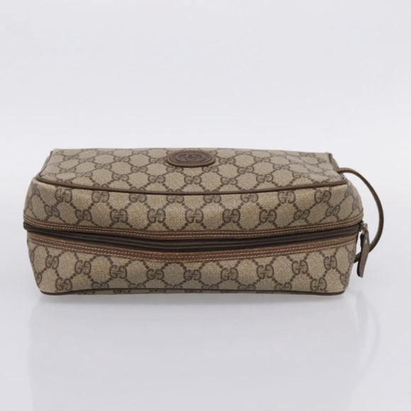 GUCCI GG Supreme Clutch Bag PVC Beige Gold Auth 208816