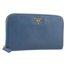 PRADA Long Wallet Safiano Leather Blue Gold Auth 208819A-1