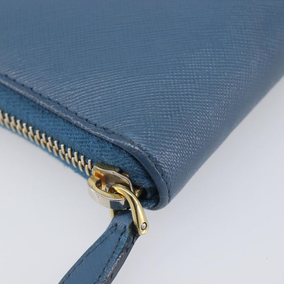 PRADA Long Wallet Safiano Leather Blue Gold Auth 208819A