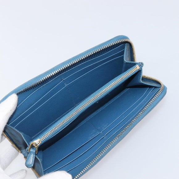 PRADA Long Wallet Safiano Leather Blue Gold Auth 208819A