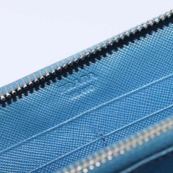 PRADA Long Wallet Safiano Leather Blue Gold Auth 208819A