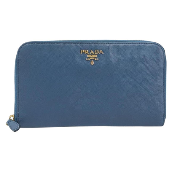 PRADA Long Wallet Safiano Leather Blue Gold Auth 208819A