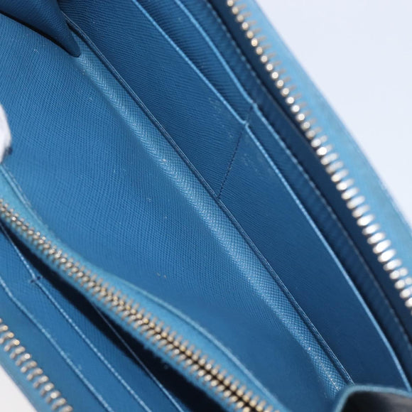PRADA Long Wallet Safiano Leather Blue Gold Auth 208819A