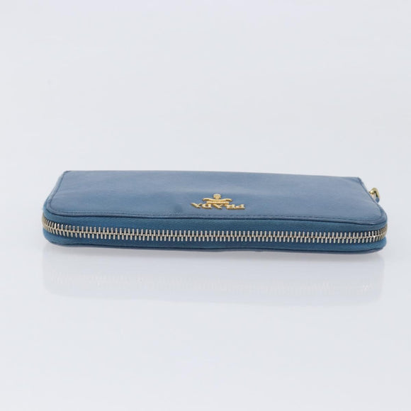 PRADA Long Wallet Safiano Leather Blue Gold Auth 208819A